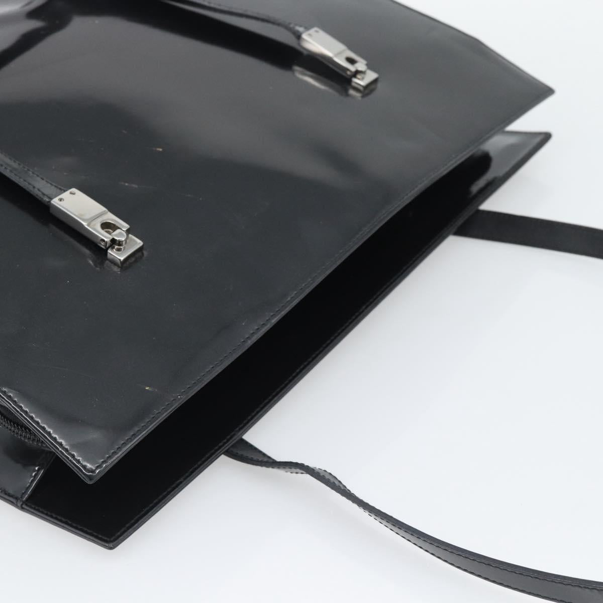 GUCCI Tote Bag Patent Black Silver 001 3264 Auth gh2325