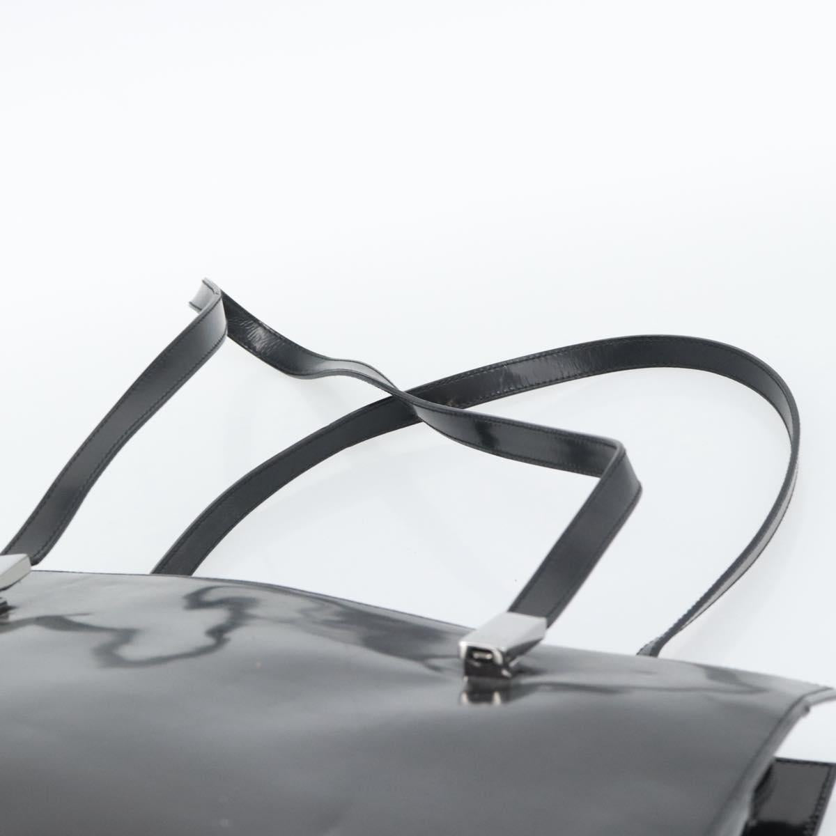 GUCCI Tote Bag Patent Black Silver 001 3264 Auth gh2325