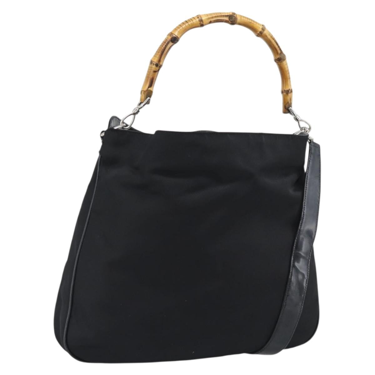 GUCCI Bamboo Hand Bag Nylon 2way Black Silver 001 1705 1577 Auth gh2326