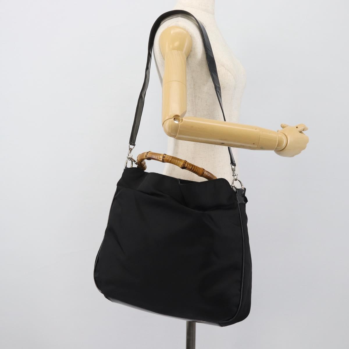 GUCCI Bamboo Hand Bag Nylon 2way Black Silver 001 1705 1577 Auth gh2326