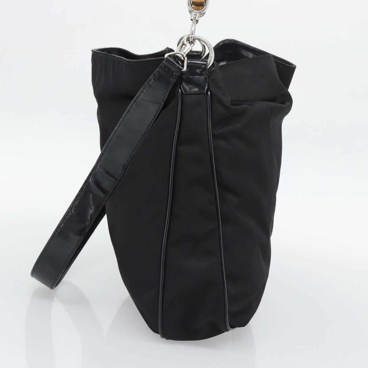 GUCCI Bamboo Hand Bag Nylon 2way Black Silver 001 1705 1577 Auth gh2326