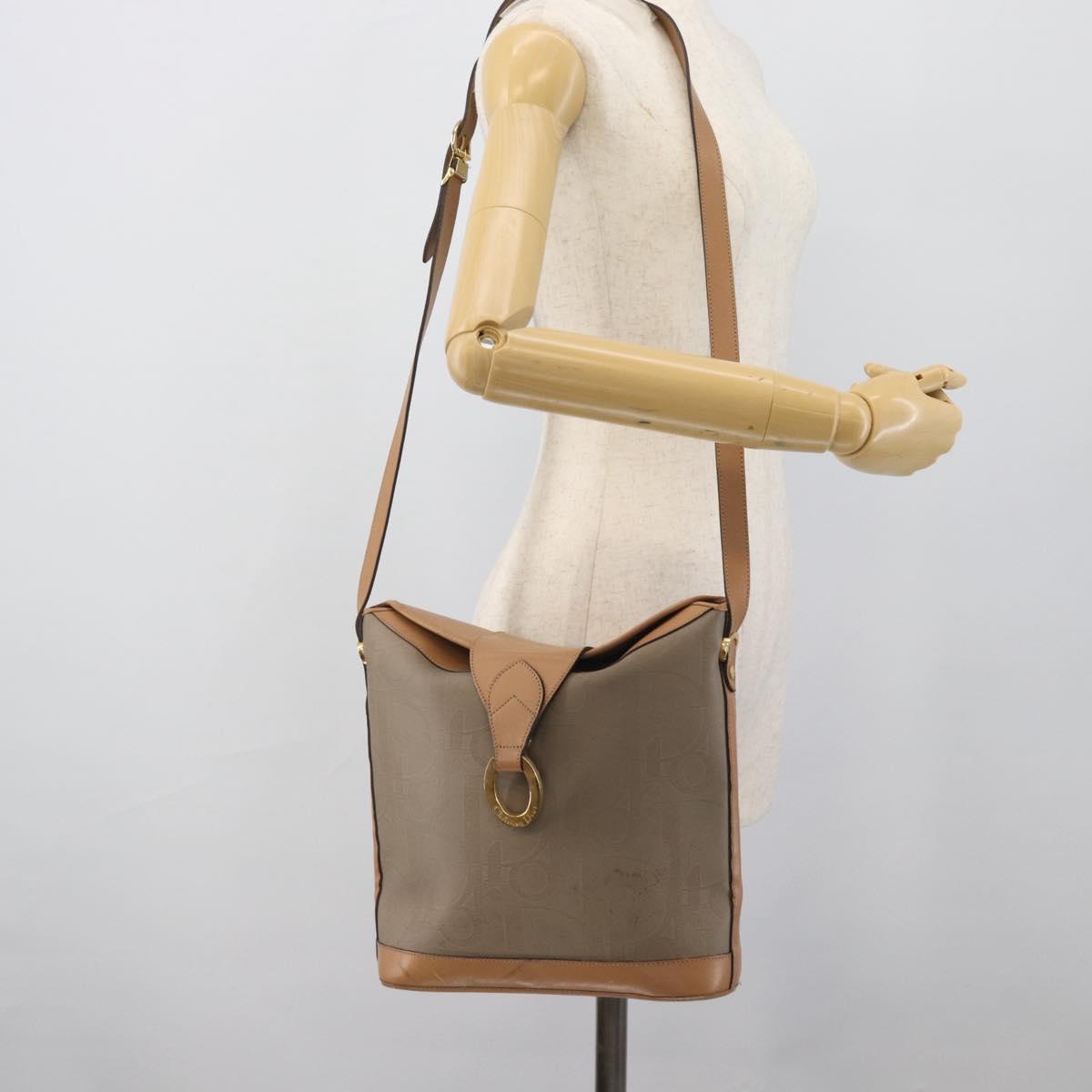 Christian Dior Shoulder Bag PVC Leather Beige Gold Tone Auth gh2327