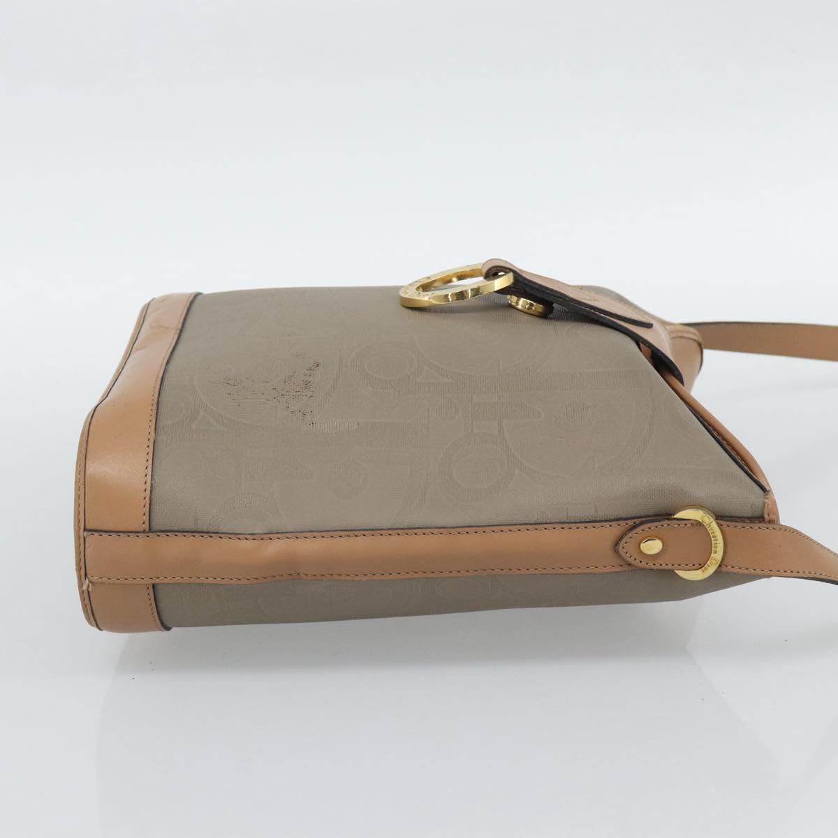 Christian Dior Shoulder Bag PVC Leather Beige Gold Tone Auth gh2327