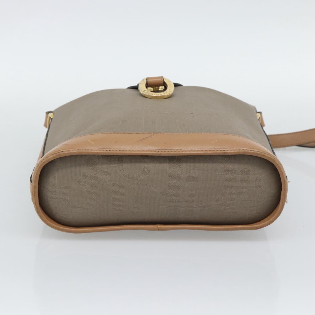 Christian Dior Shoulder Bag PVC Leather Beige Gold Tone Auth gh2327