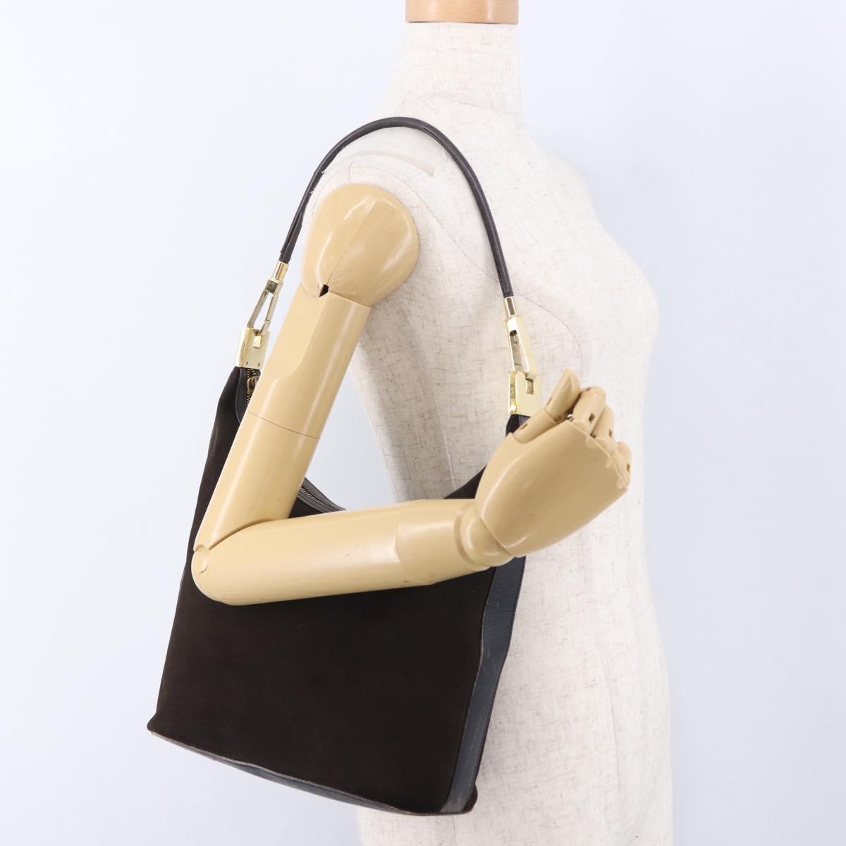 GUCCI Shoulder Bag Suede Brown Gold Tone 001 3814 Auth gh2328