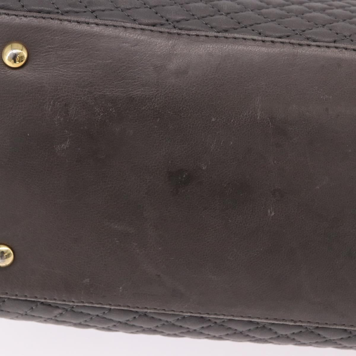 BALLY Hand Bag Leather Gray Gold Tone Auth gh2329