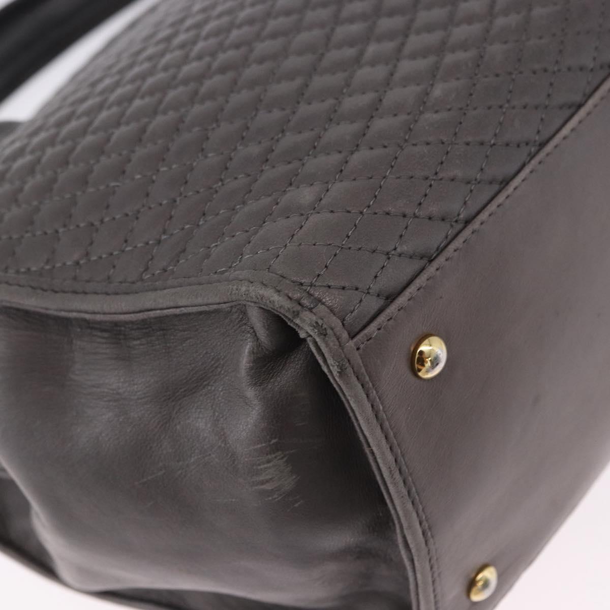 BALLY Hand Bag Leather Gray Gold Tone Auth gh2329