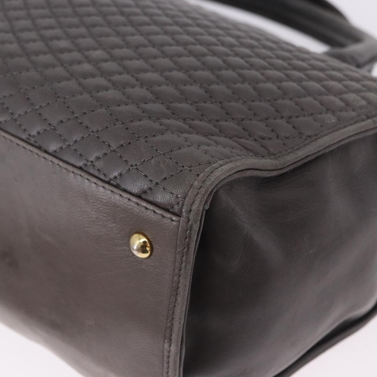 BALLY Hand Bag Leather Gray Gold Tone Auth gh2329