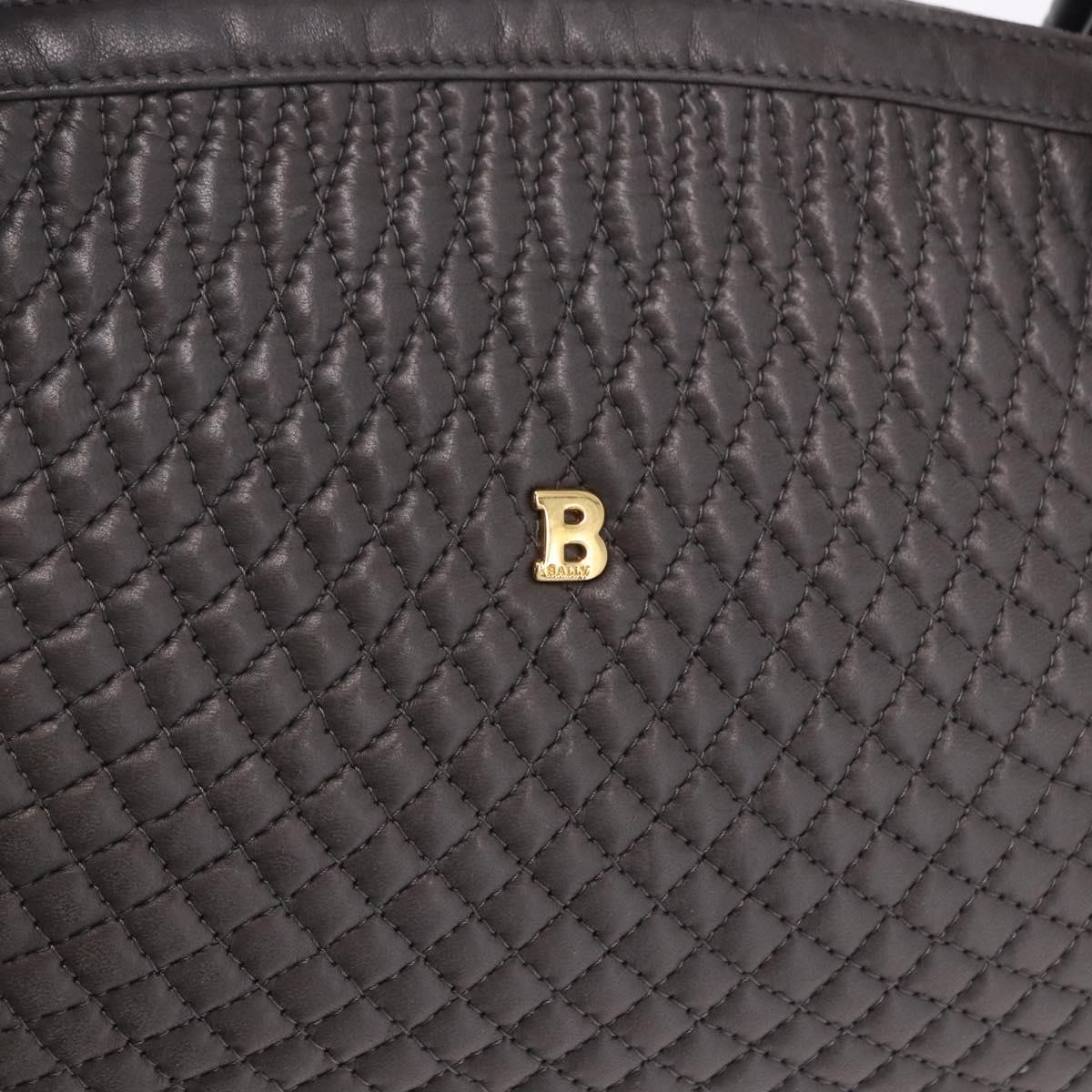 BALLY Hand Bag Leather Gray Gold Tone Auth gh2329