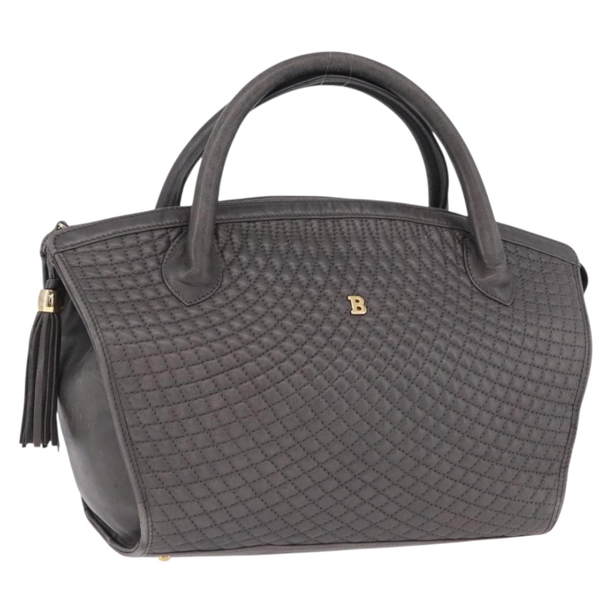 BALLY Hand Bag Leather Gray Gold Tone Auth gh2329