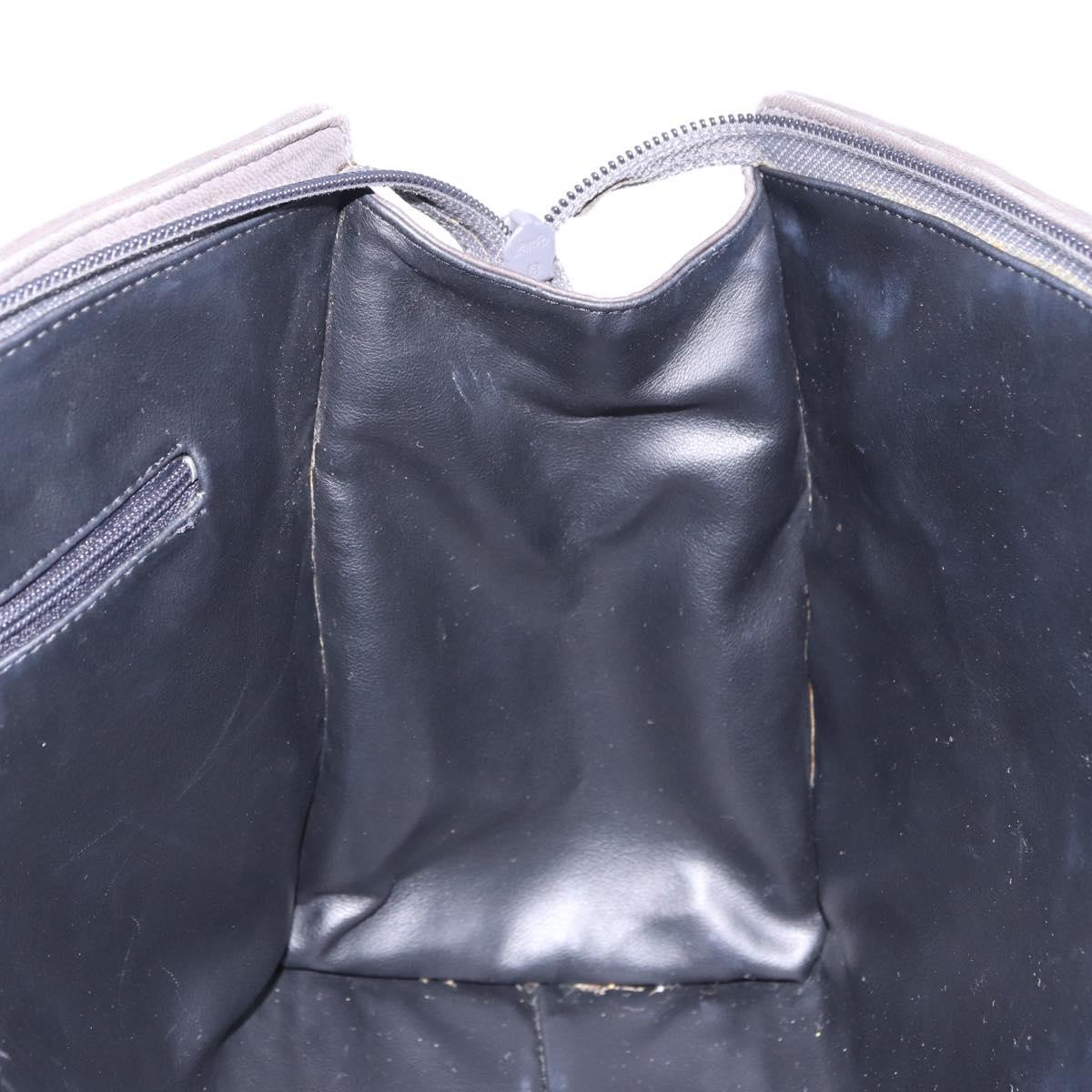 BALLY Hand Bag Leather Gray Gold Tone Auth gh2329