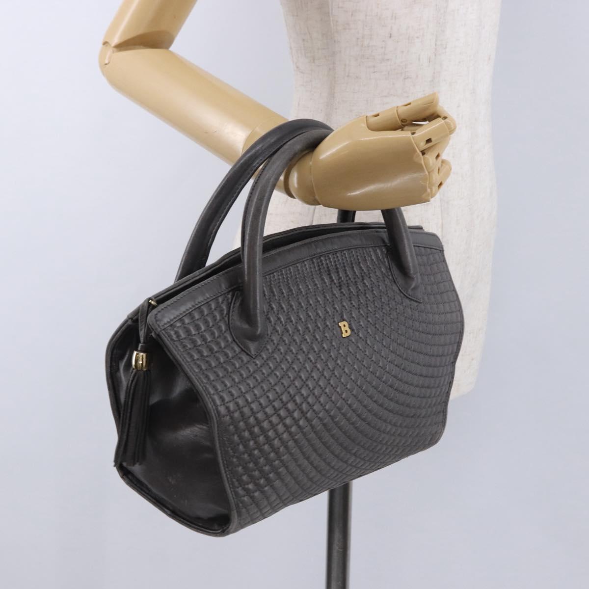 BALLY Hand Bag Leather Gray Gold Tone Auth gh2329