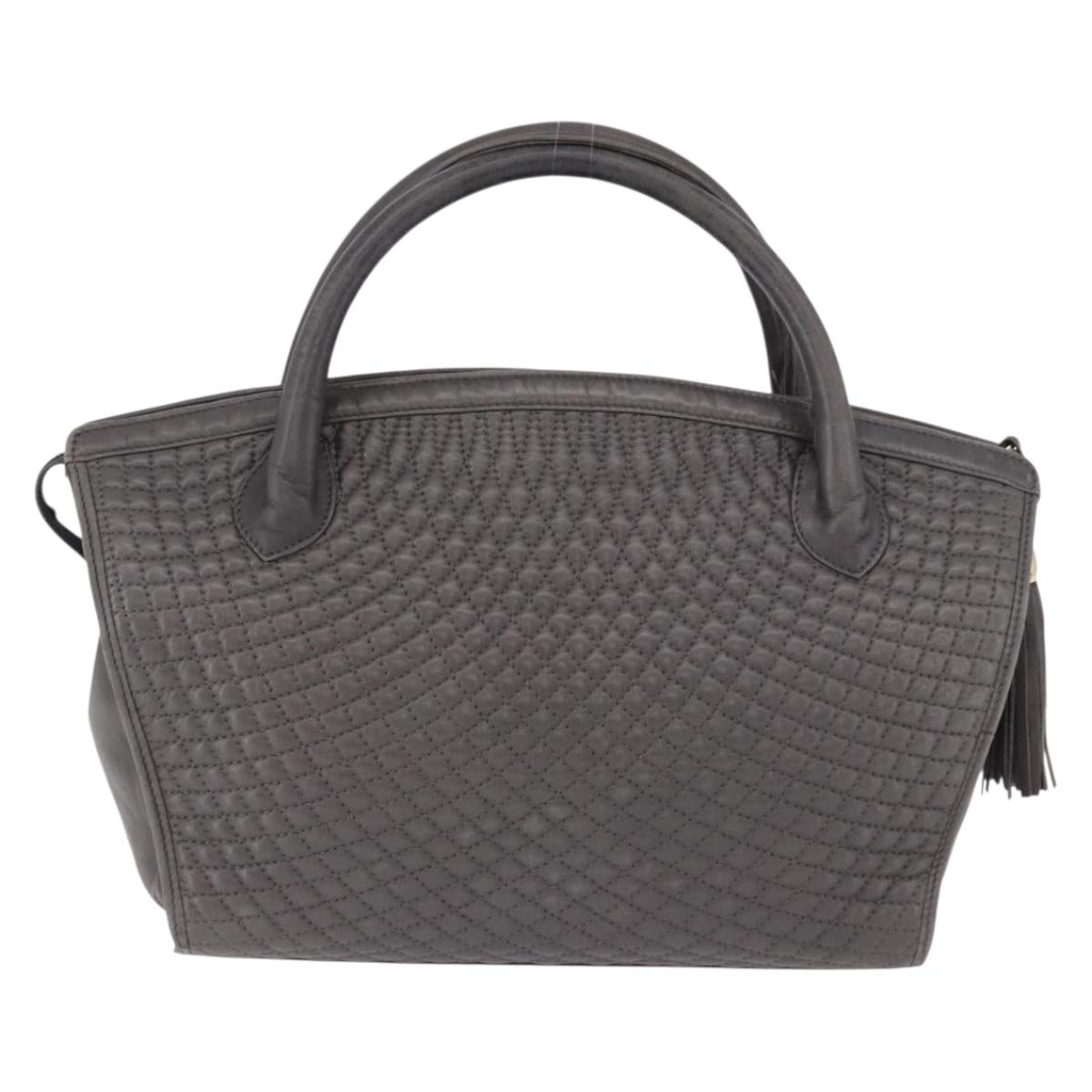 BALLY Hand Bag Leather Gray Gold Tone Auth gh2329