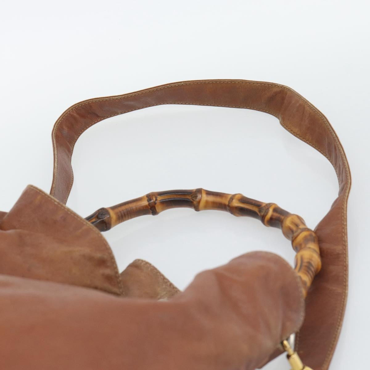 GUCCI Bamboo Hand Bag Leather 2way Brown Gold Tone Auth gh2330