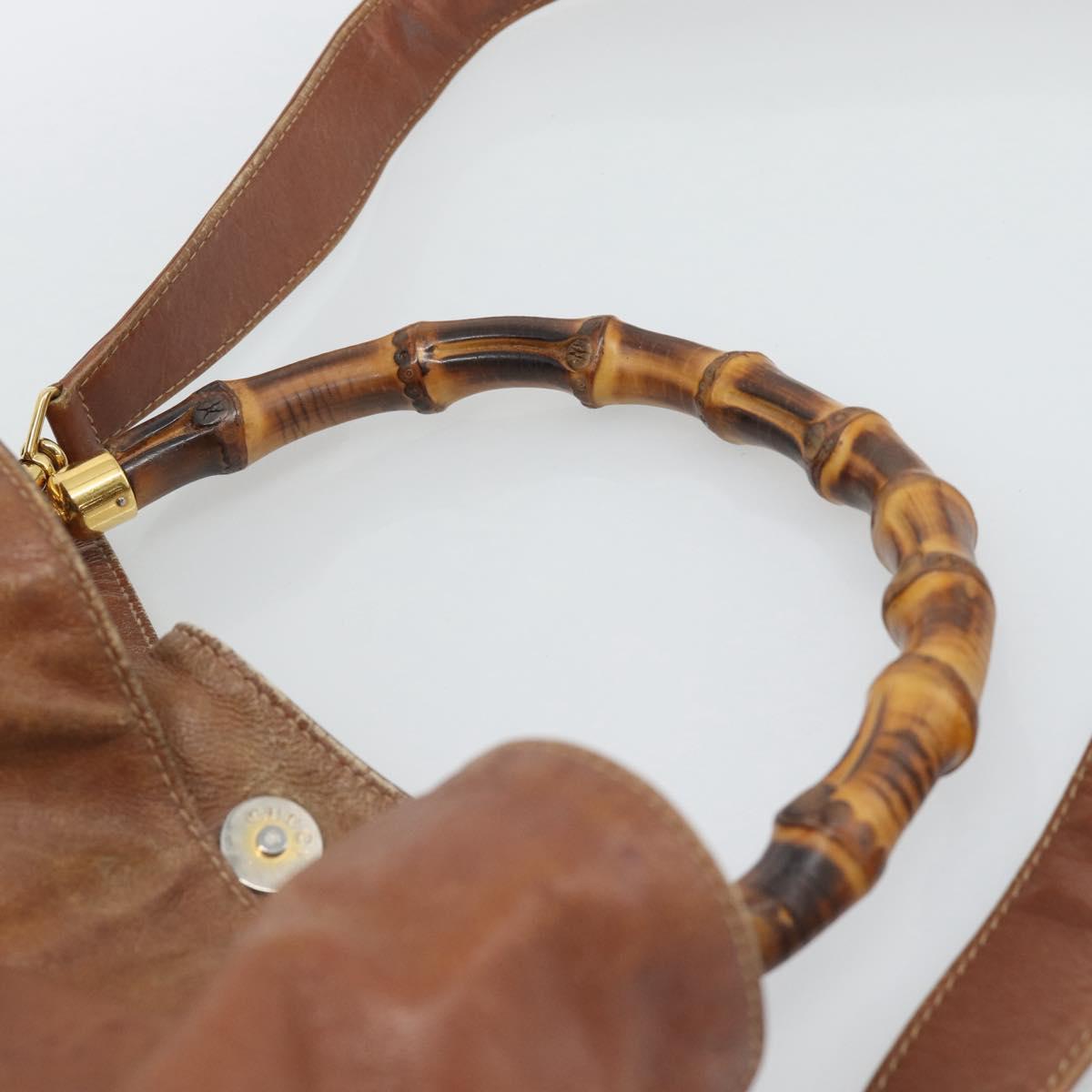GUCCI Bamboo Hand Bag Leather 2way Brown Gold Tone Auth gh2330