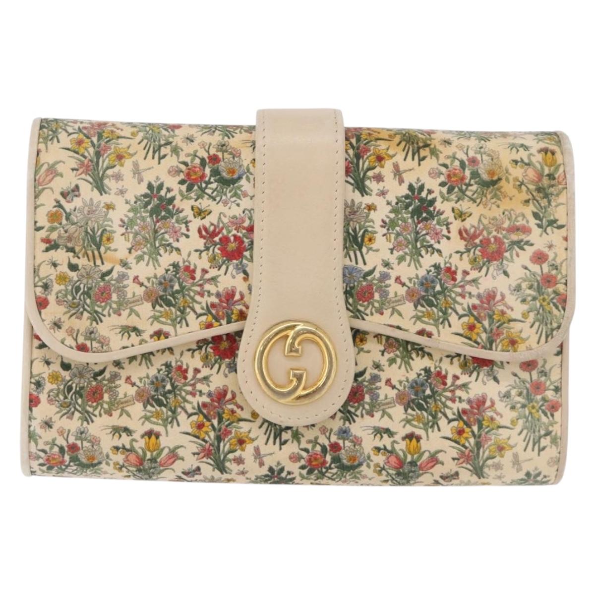 GUCCI Flora Chain Shoulder Bag Canvas Multicolor Gold Tone Auth gh2332