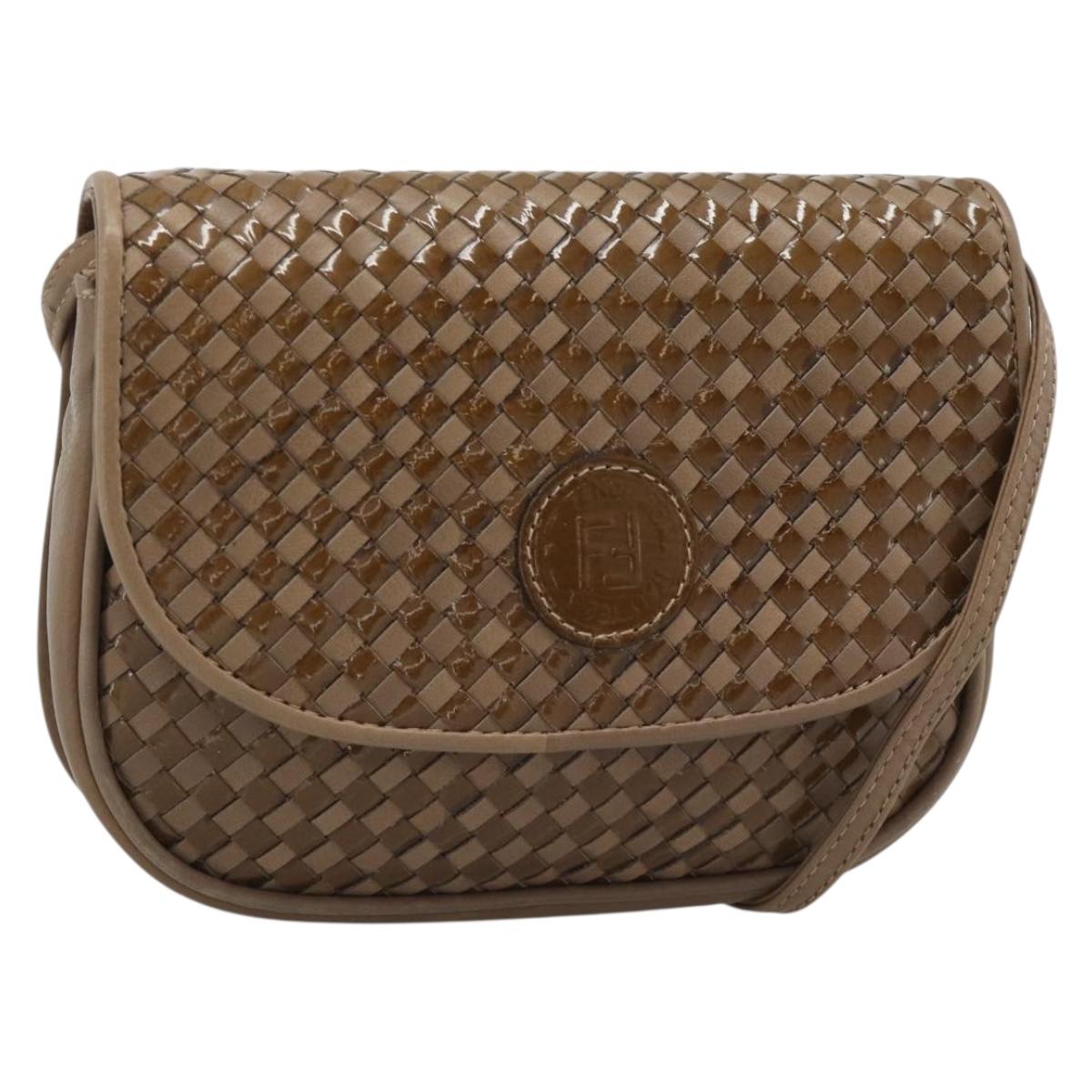 FENDI Shoulder Bag Leather Brown Gold Tone Auth gh2333A