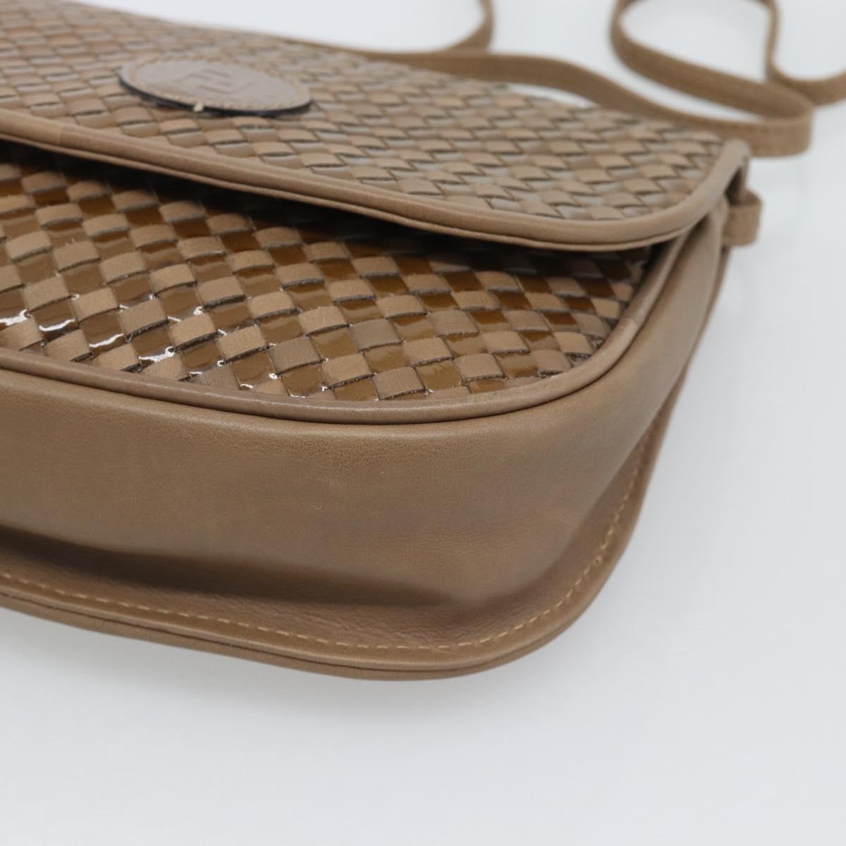 FENDI Shoulder Bag Leather Brown Gold Tone Auth gh2333A