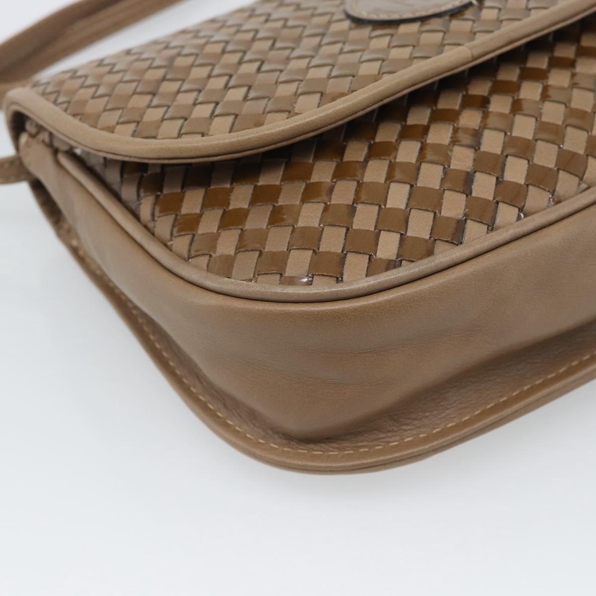 FENDI Shoulder Bag Leather Brown Gold Tone Auth gh2333A