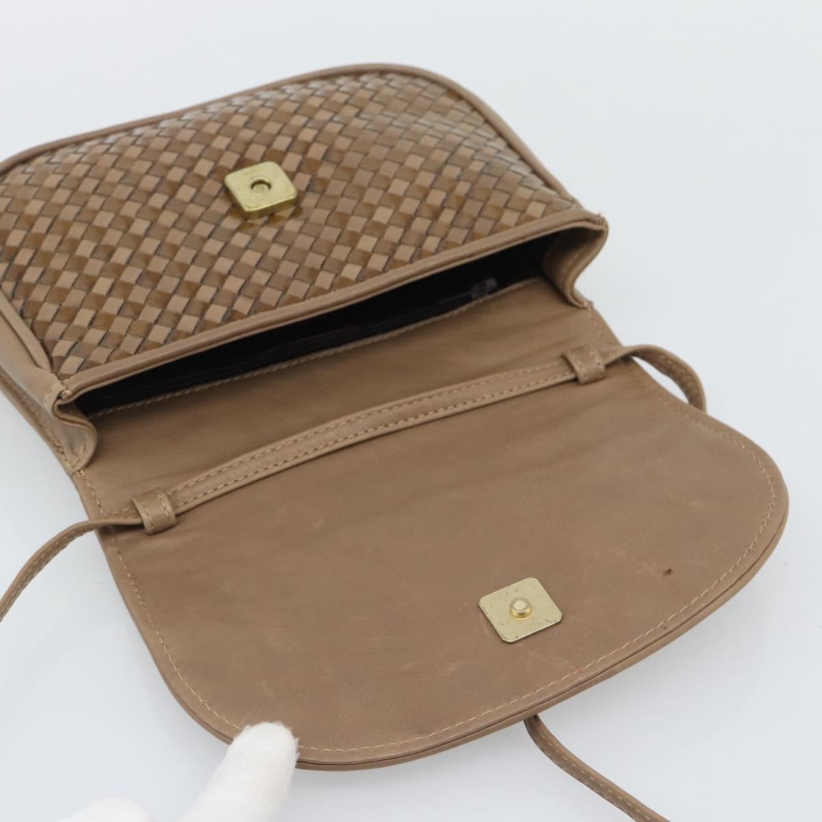 FENDI Shoulder Bag Leather Brown Gold Tone Auth gh2333A