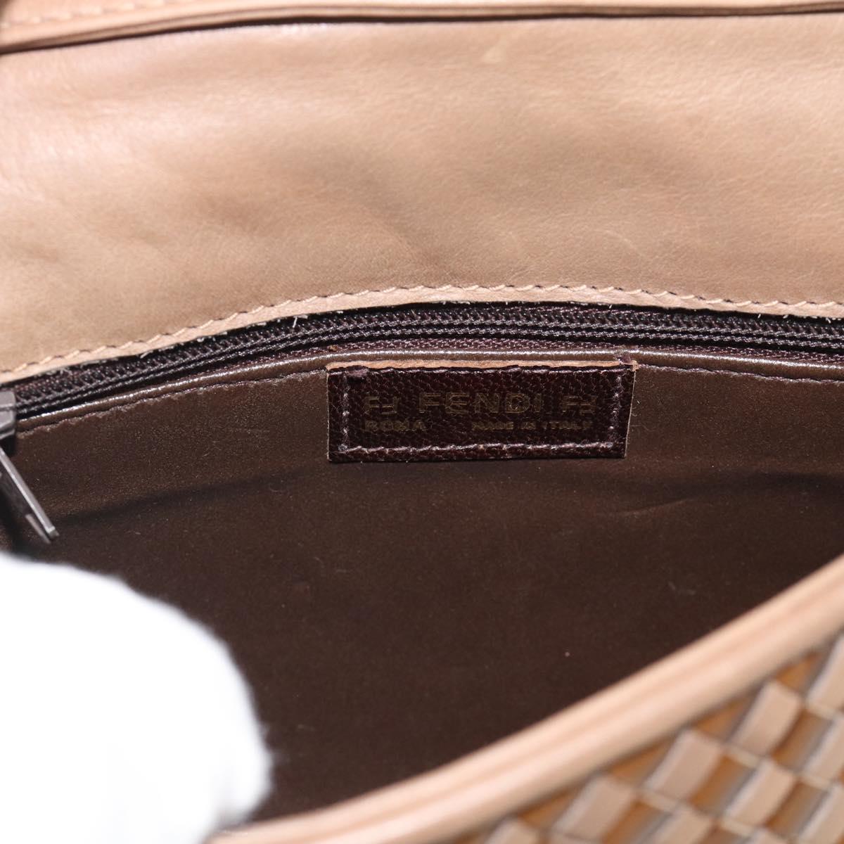 FENDI Shoulder Bag Leather Brown Gold Tone Auth gh2333A
