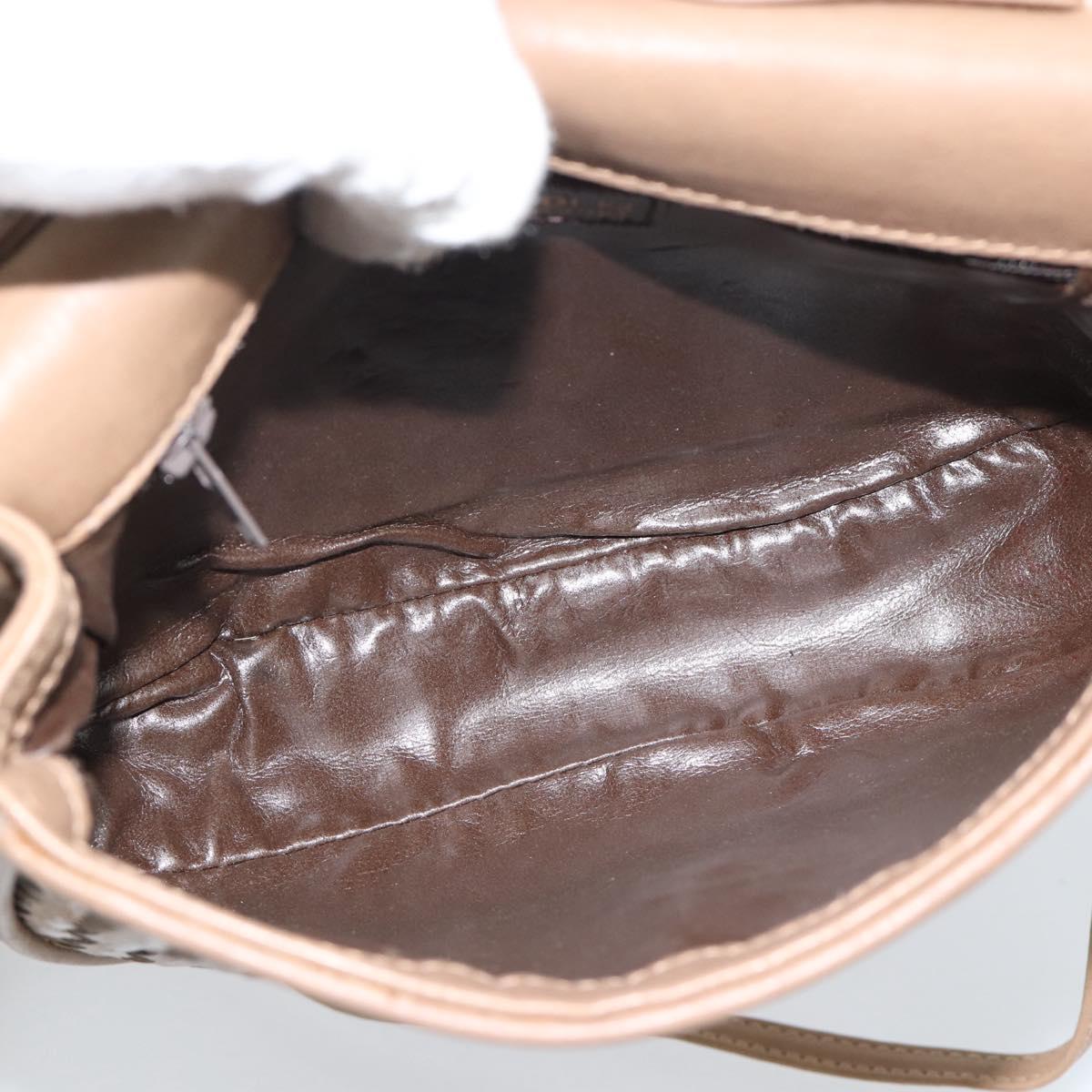 FENDI Shoulder Bag Leather Brown Gold Tone Auth gh2333A