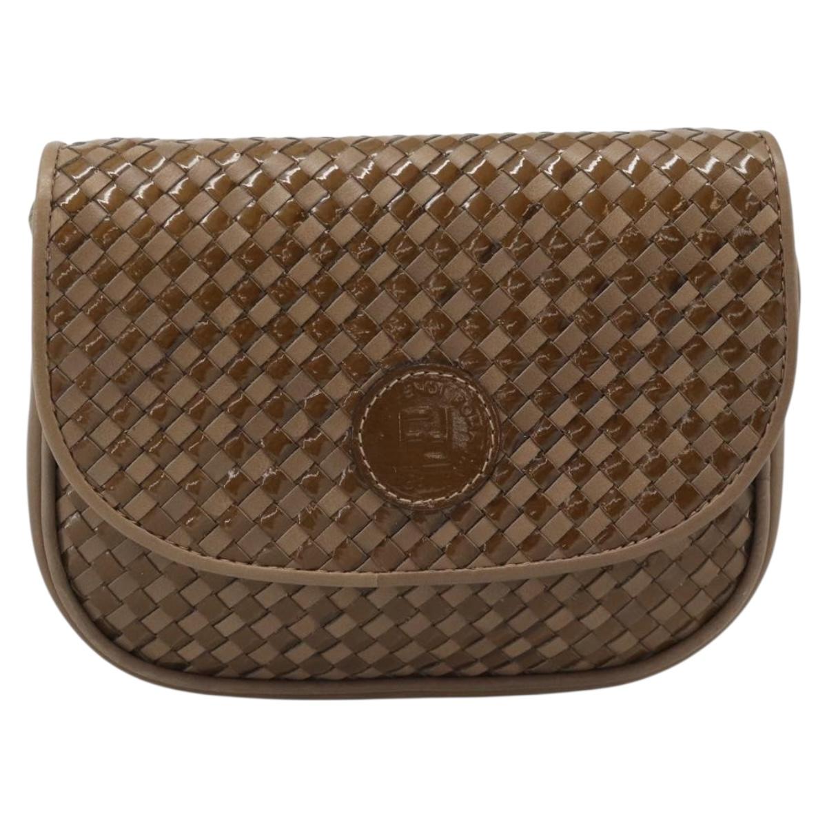 FENDI Shoulder Bag Leather Brown Gold Tone Auth gh2333A