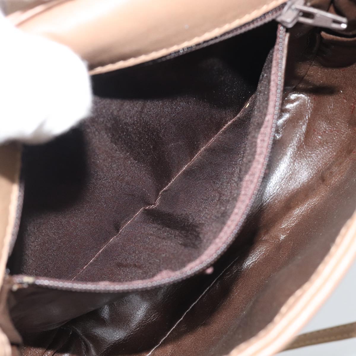 FENDI Shoulder Bag Leather Brown Gold Tone Auth gh2333A