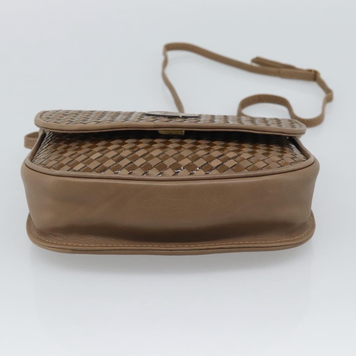 FENDI Shoulder Bag Leather Brown Gold Tone Auth gh2333A