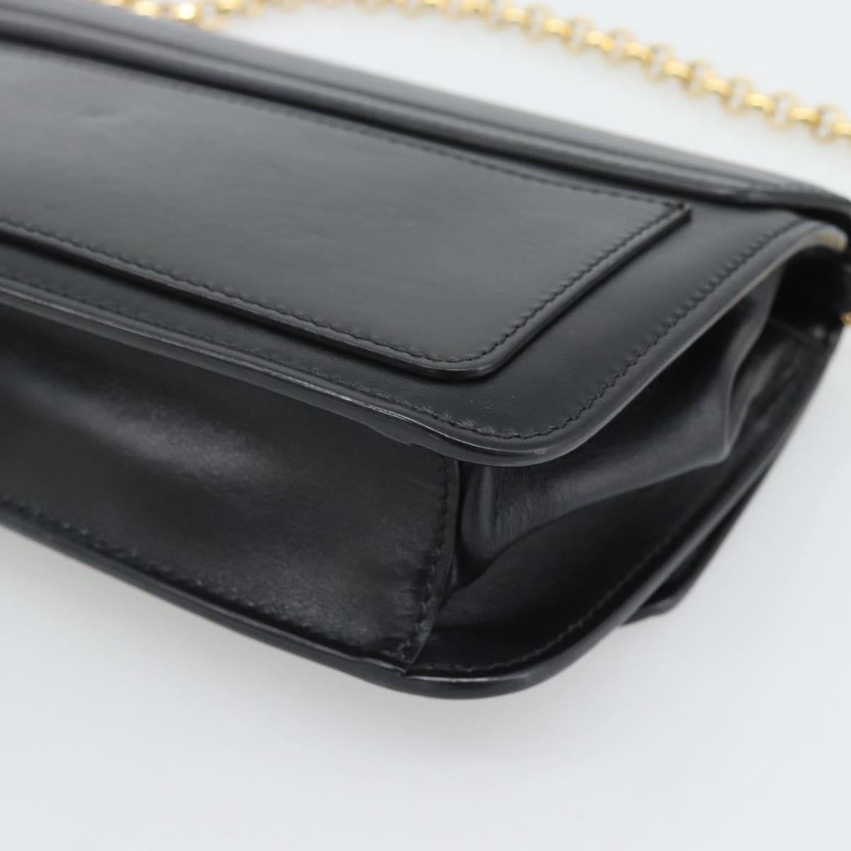 Chloe Chain Shoulder Bag Leather Black Gold Tone Auth gh2335A