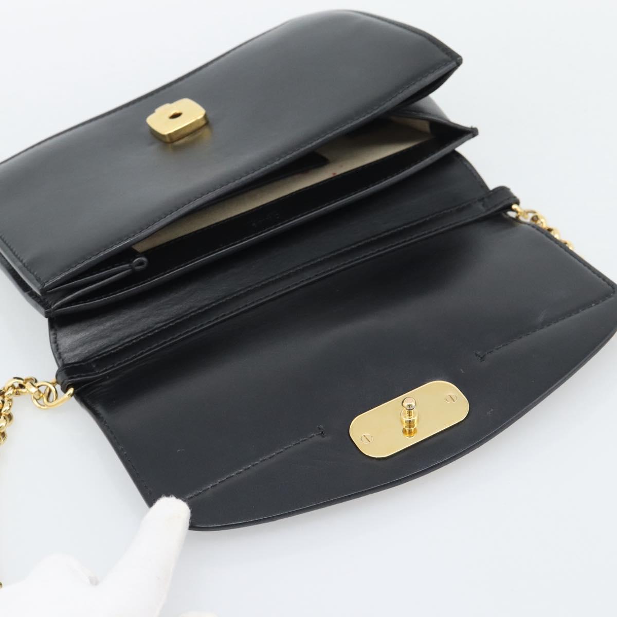 Chloe Chain Shoulder Bag Leather Black Gold Tone Auth gh2335A