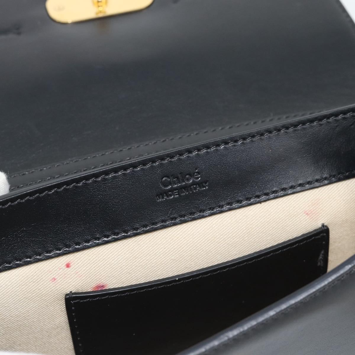 Chloe Chain Shoulder Bag Leather Black Gold Tone Auth gh2335A