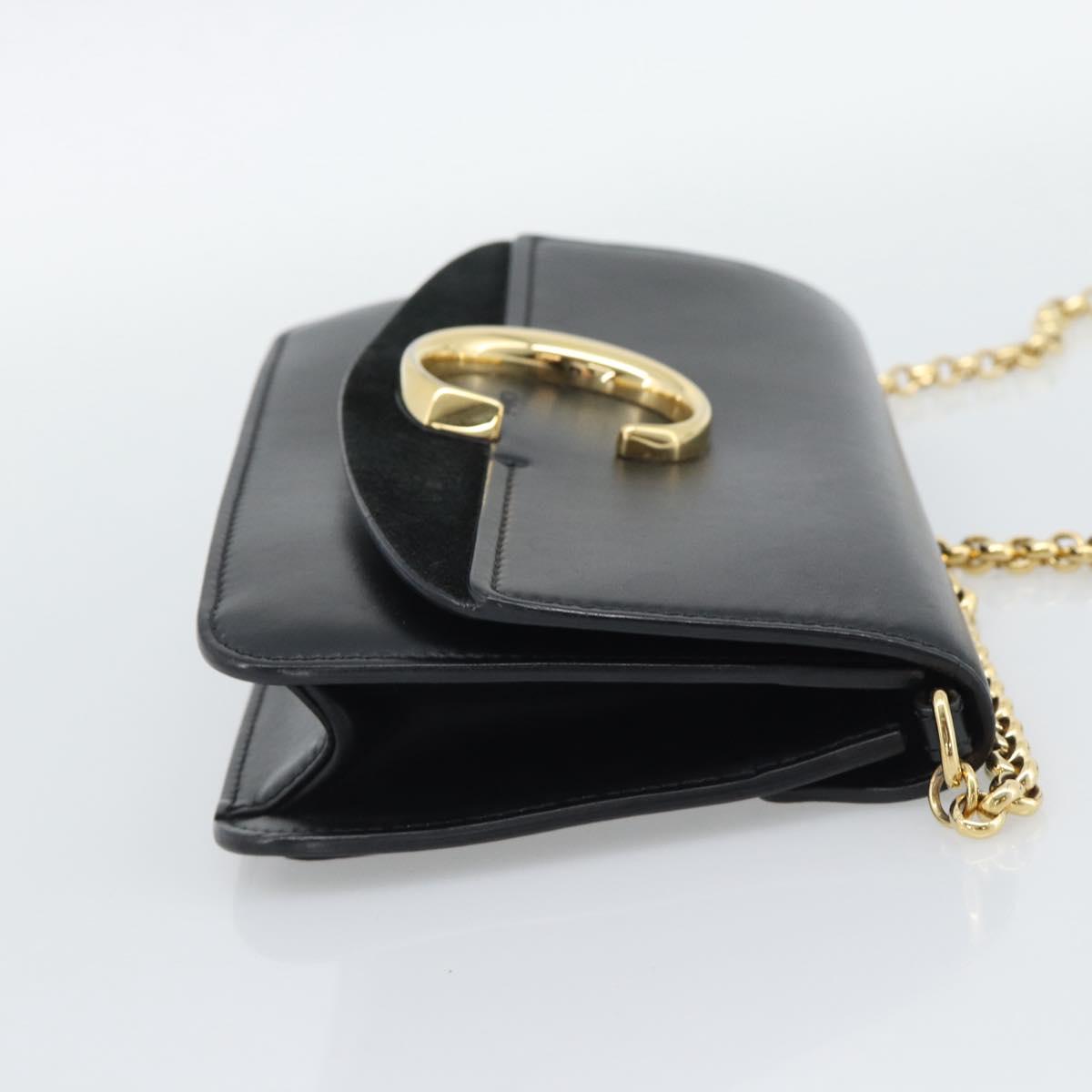 Chloe Chain Shoulder Bag Leather Black Gold Tone Auth gh2335A