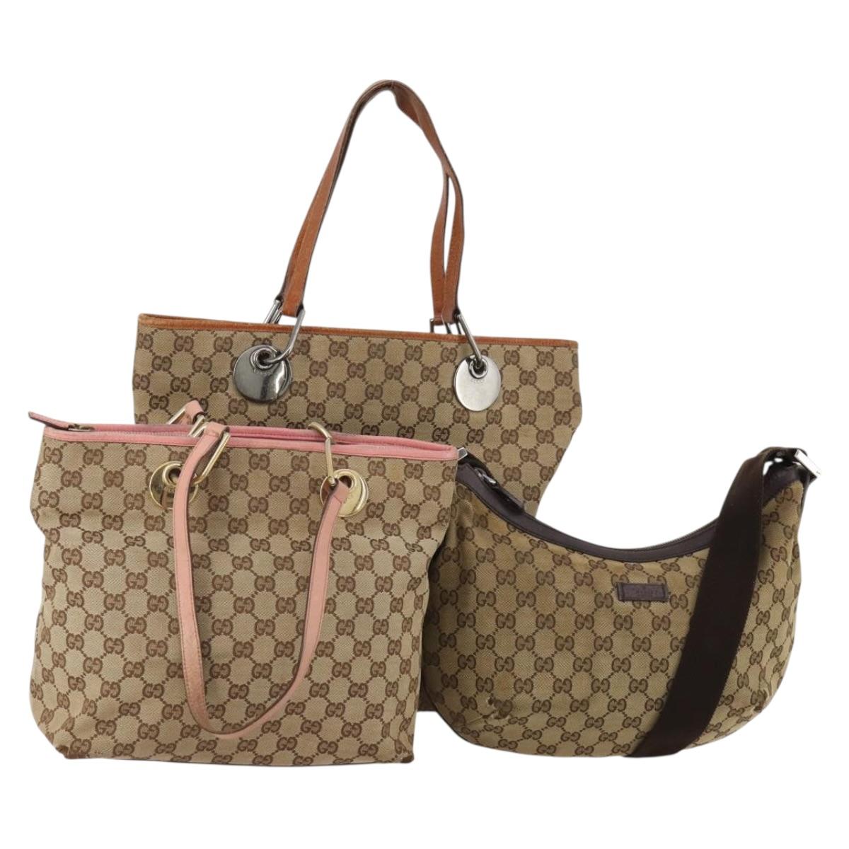 GUCCI GG Canvas Shoulder Bag Hand Bag 3 Set Beige Pink Silver Auth gh2336