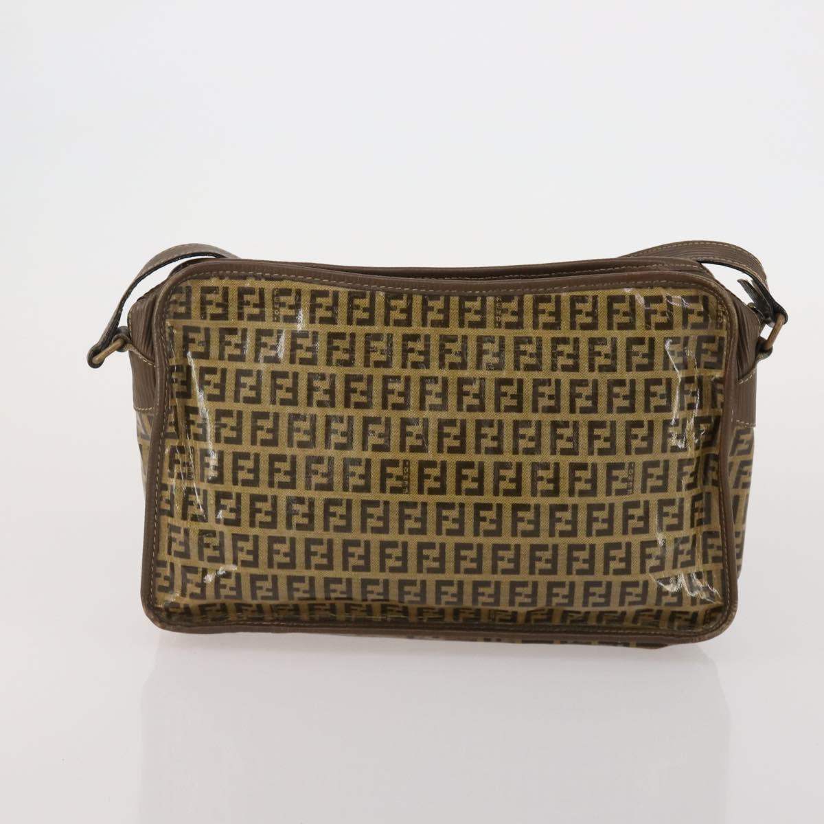 FENDI Zucchino Shoulder Bag PVC Leather 2 Set Brown Gold Tone Auth gh2337