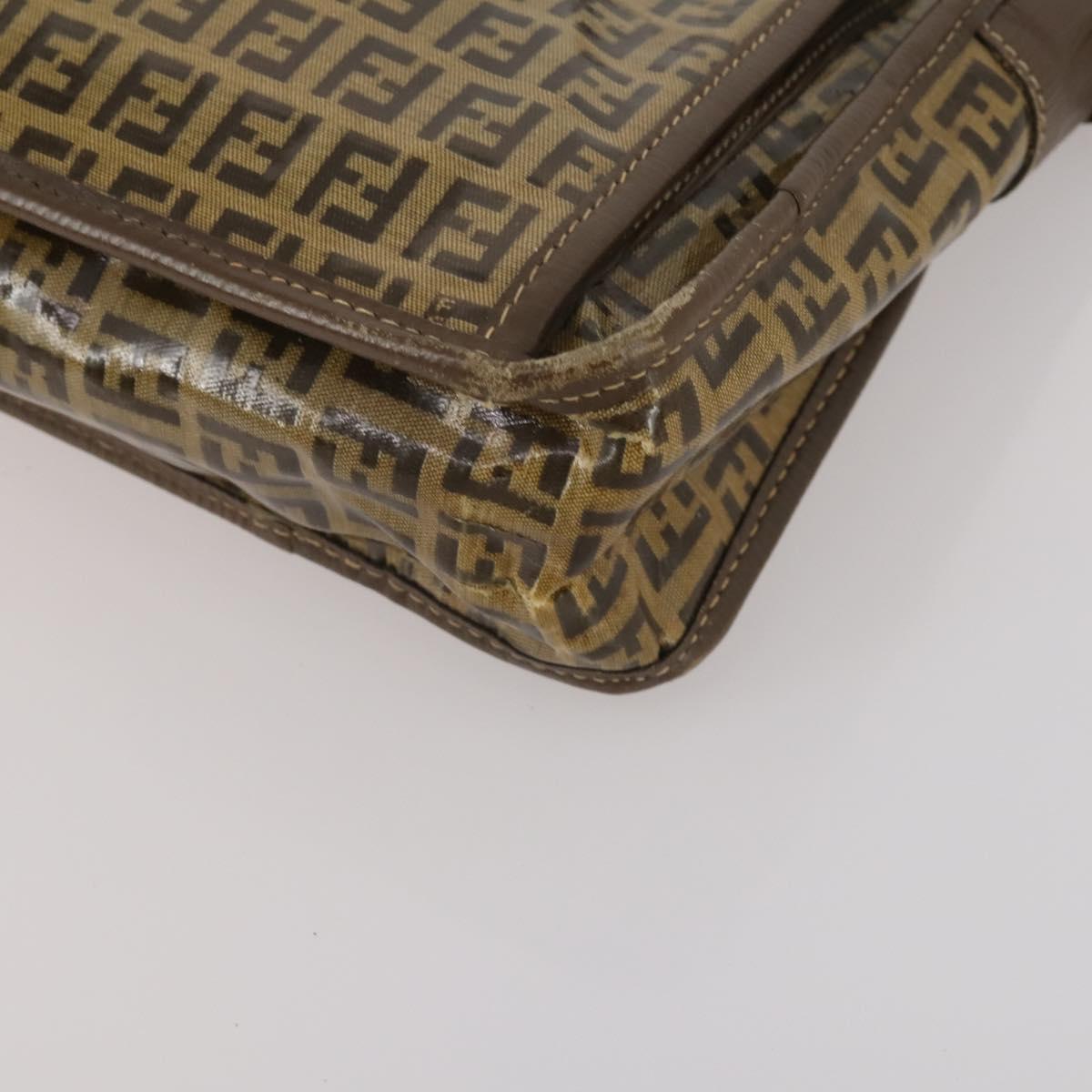 FENDI Zucchino Shoulder Bag PVC Leather 2 Set Brown Gold Tone Auth gh2337