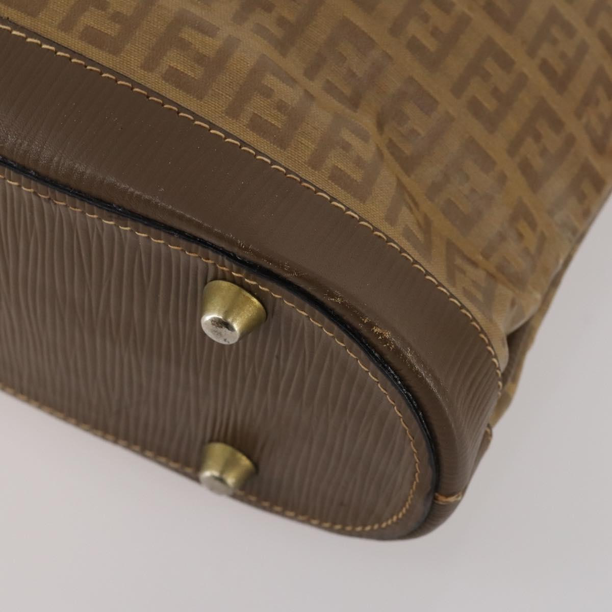 FENDI Zucchino Shoulder Bag PVC Leather 2 Set Brown Gold Tone Auth gh2337