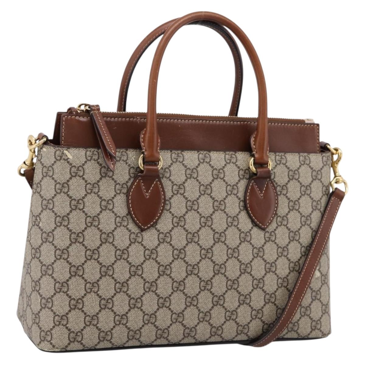 GUCCI GG Supreme Hand Bag PVC 2way Beige Gold Tone 409534 Auth gh2344