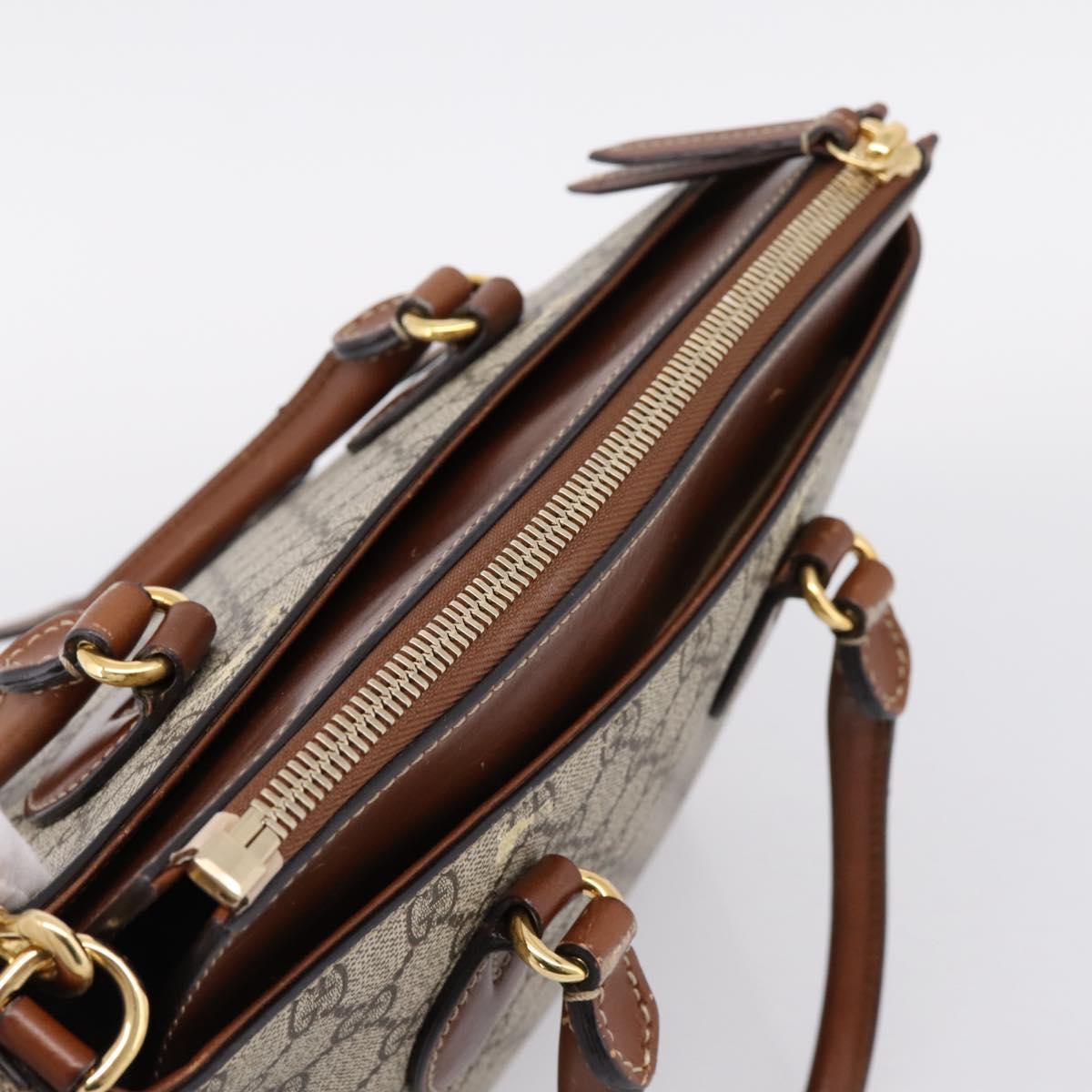 GUCCI GG Supreme Hand Bag PVC 2way Beige Gold Tone 409534 Auth gh2344