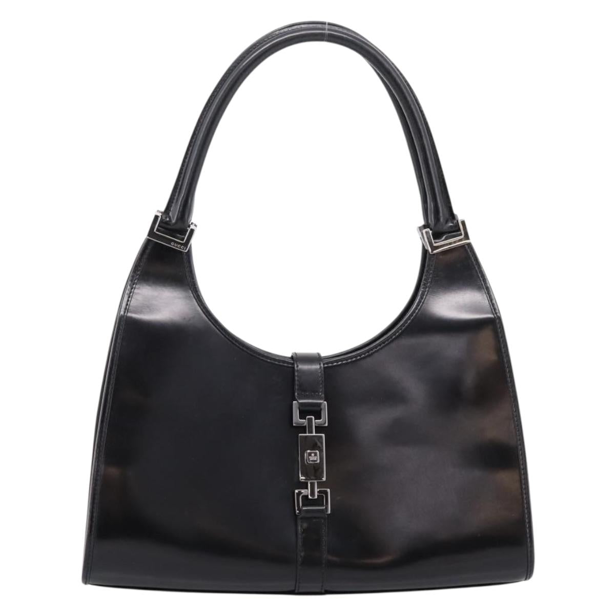 GUCCI Jackie Hand Bag Leather Black Silver 002 1067 Auth gh2346