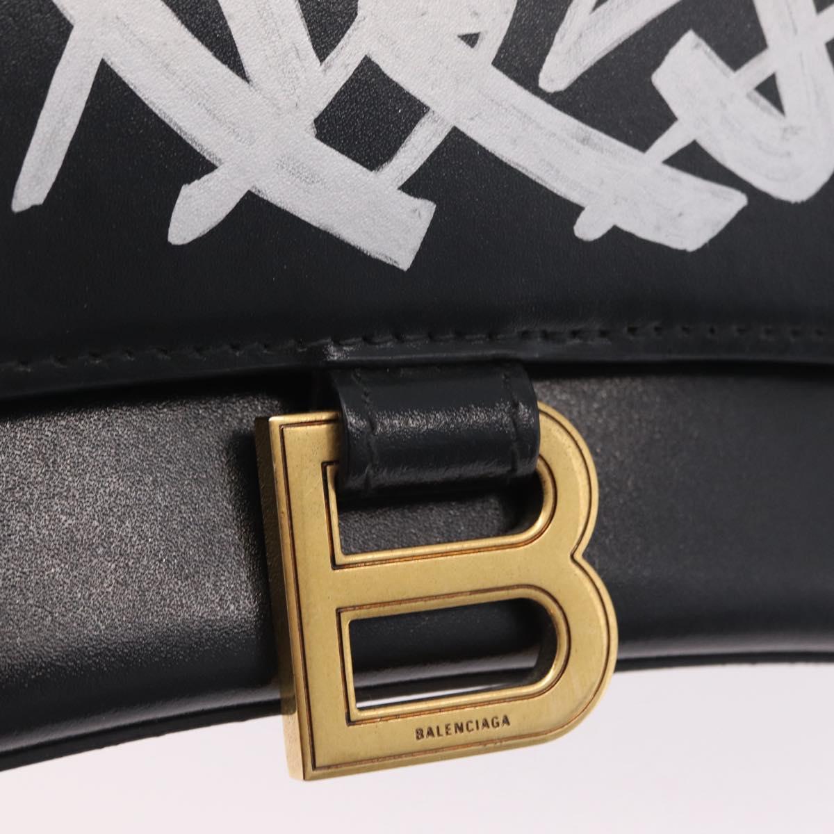 BALENCIAGA Hour Glass Small Hand Bag Leather 2way Black Gold 693546 Auth gh2347V