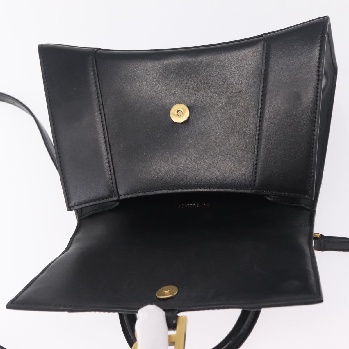 BALENCIAGA Hour Glass Small Hand Bag Leather 2way Black Gold 693546 Auth gh2347V