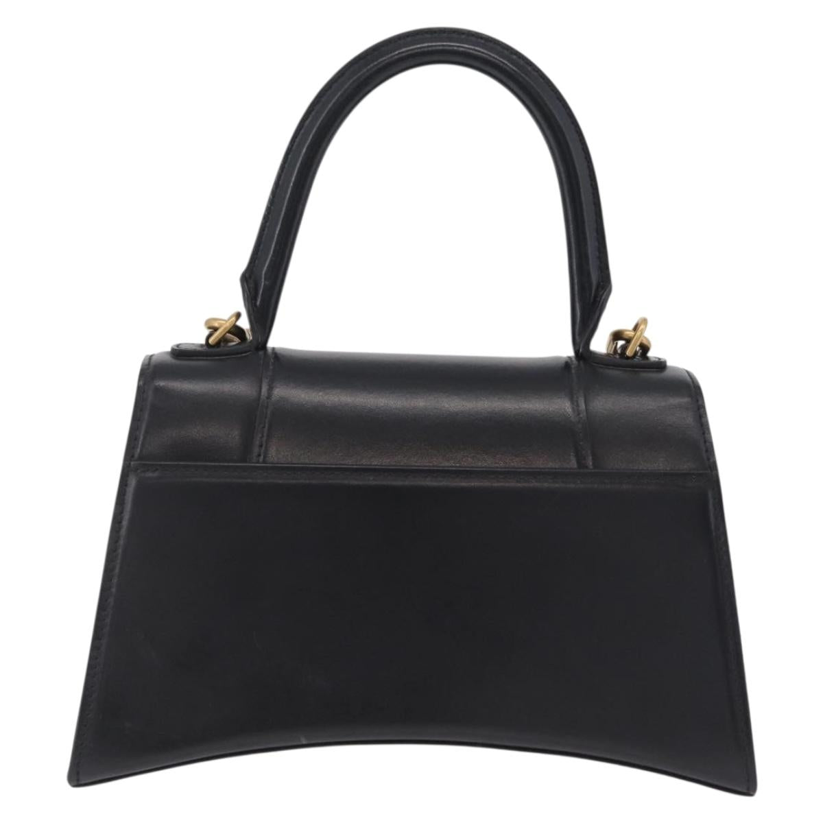 BALENCIAGA Hour Glass Small Hand Bag Leather 2way Black Gold 693546 Auth gh2347V