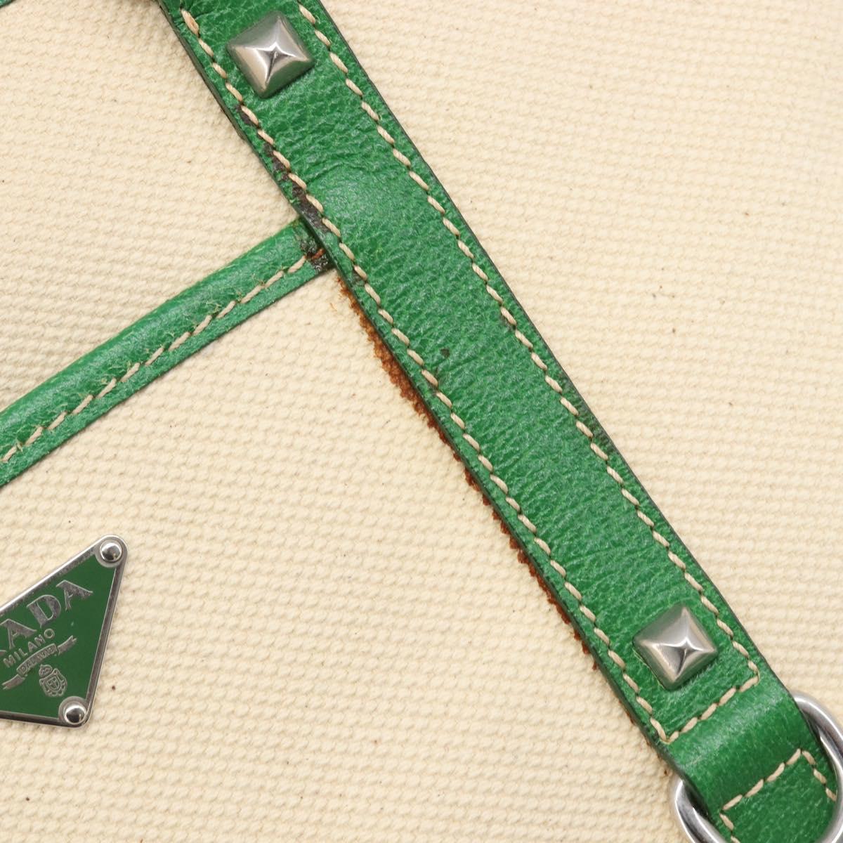 PRADA Tote Bag Canvas Beige Green Auth gh2350