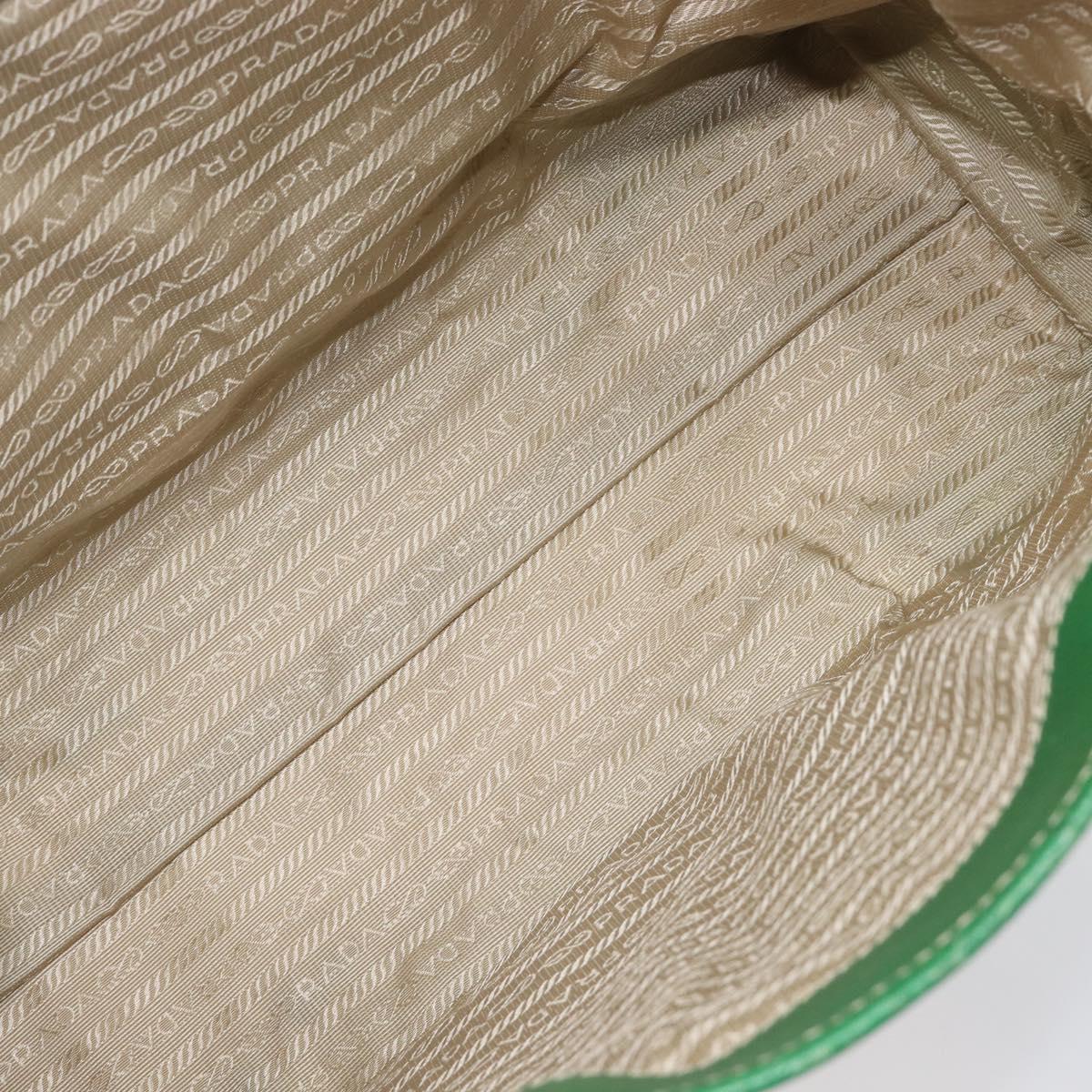 PRADA Tote Bag Canvas Beige Green Auth gh2350