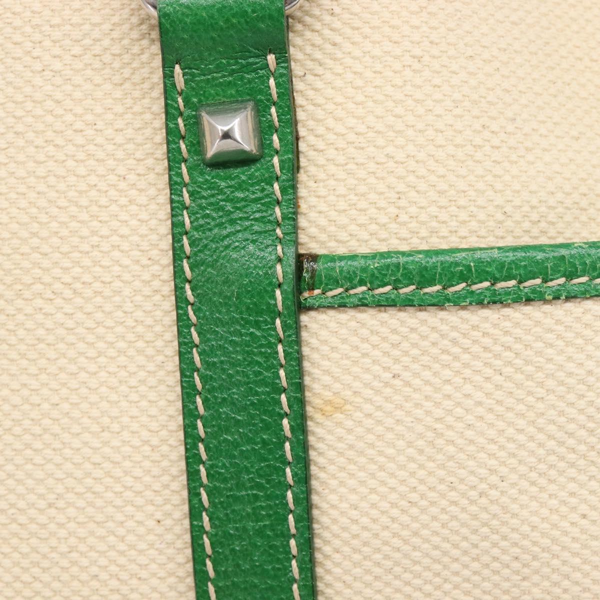 PRADA Tote Bag Canvas Beige Green Auth gh2350