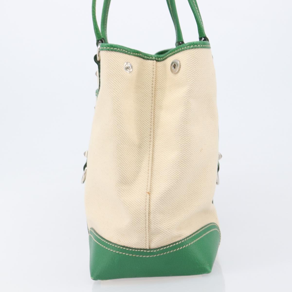 PRADA Tote Bag Canvas Beige Green Auth gh2350
