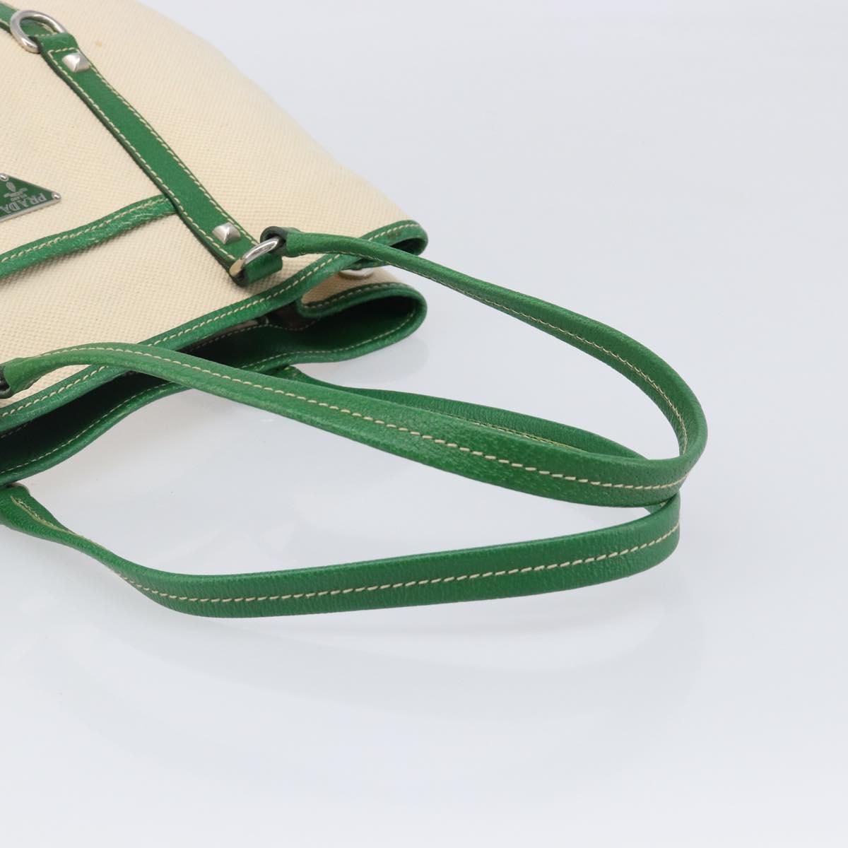 PRADA Tote Bag Canvas Beige Green Auth gh2350