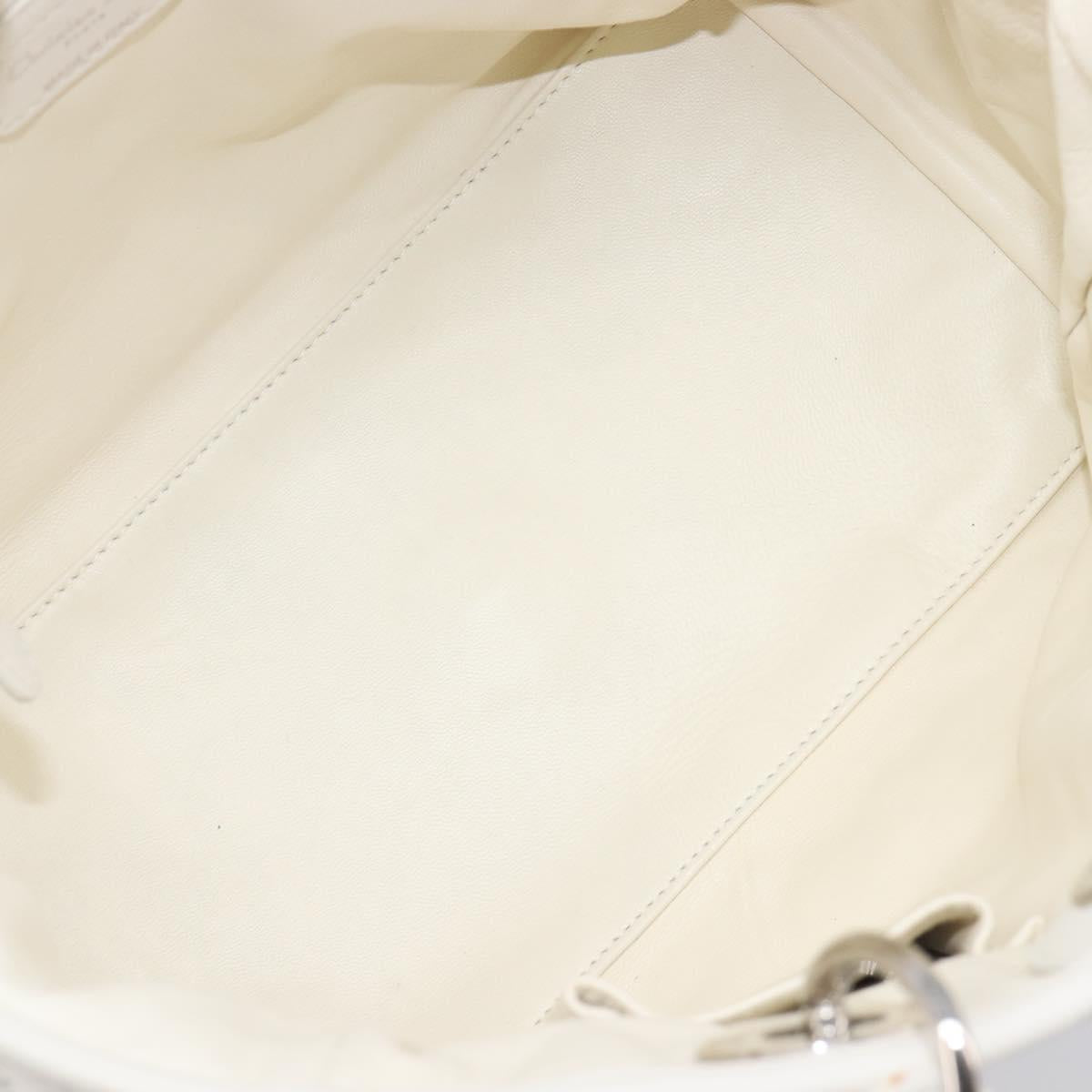 Christian Dior Lady Dior Canage Hand Bag Lamb Skin White Silver Auth gh2352V