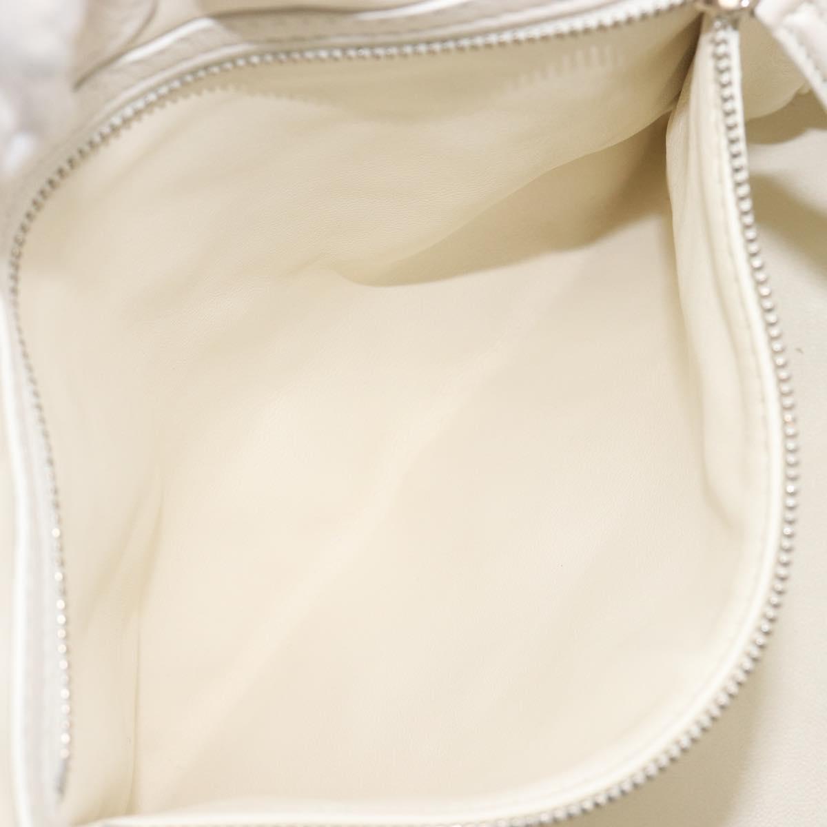Christian Dior Lady Dior Canage Hand Bag Lamb Skin White Silver Auth gh2352V